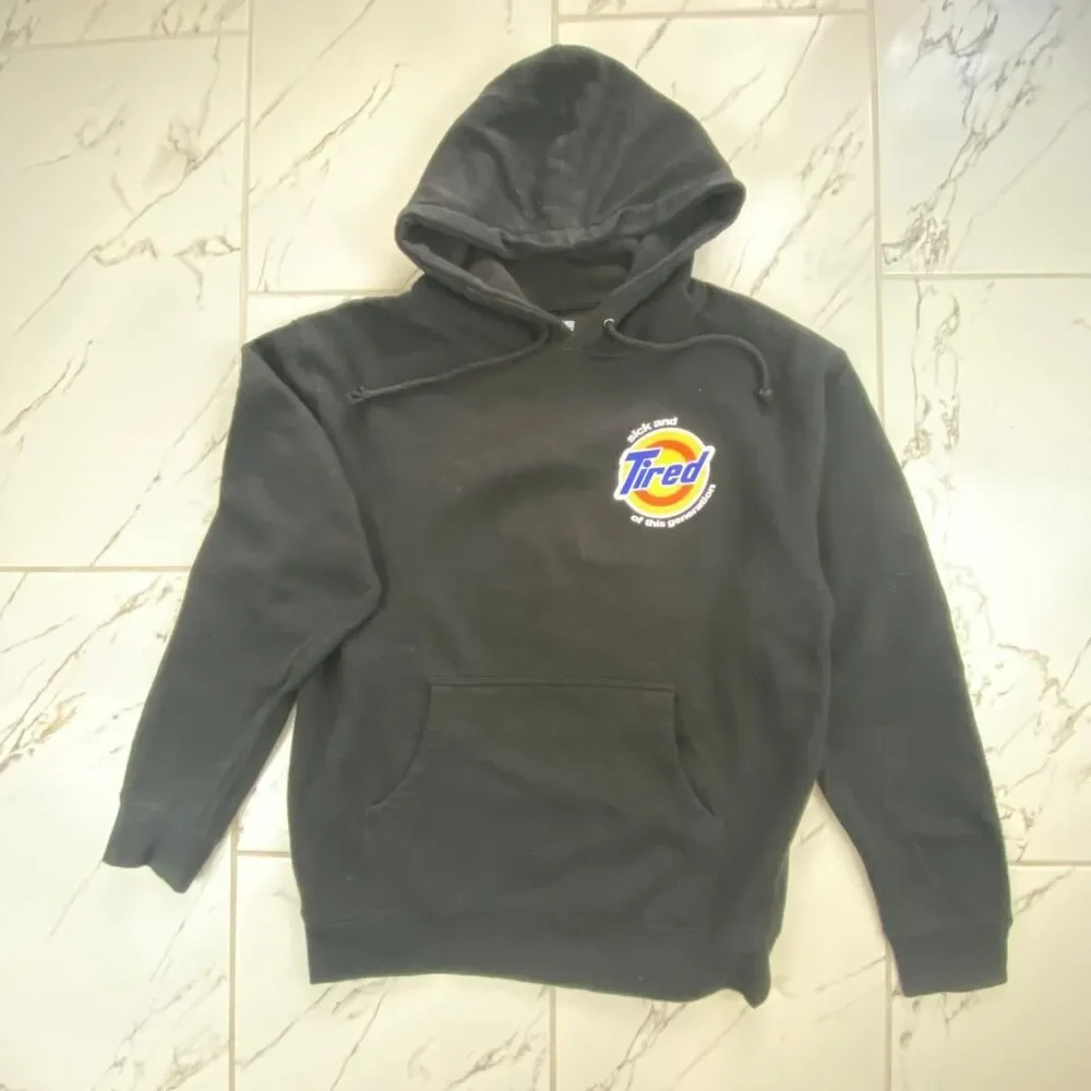 Duke Gomez Men's Medium Black Hoodie Sweatshirt Tired Graphic Pullover Cotton